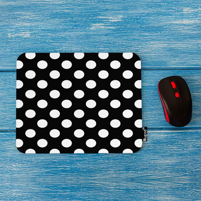 Mugod Polka Dot Mouse Pad Abstract Circle Geometric Pattern Retro Black and White Mouse Mat Non-Slip Rubber Base Mousepad for Computer Laptop PC Gaming Working Office & Home 9.5x7.9 Inch - Image 2